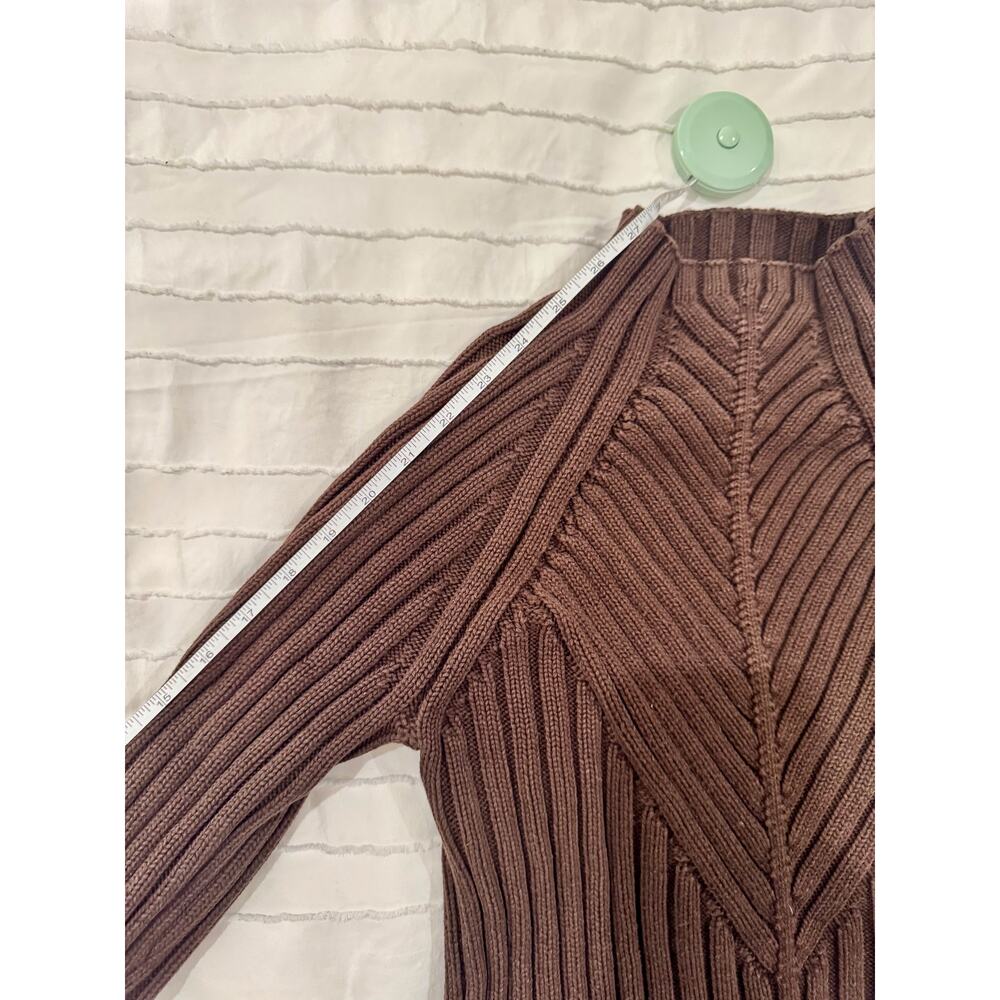 Ribbed Mock Neck Sweater Women's Small Brown Cotton Dark Academia Minimalist - Picture 6 of 16